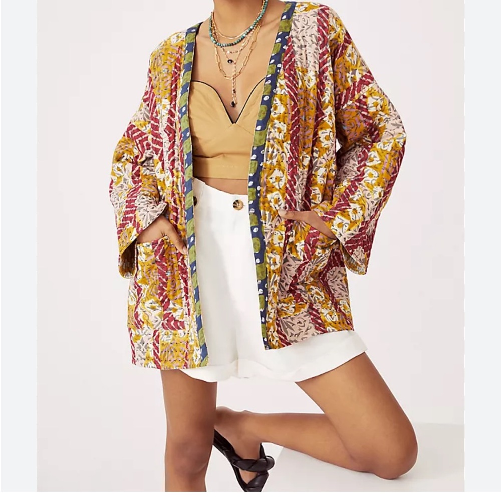 Anthropologie Quilted Patterned Kimono Jacket